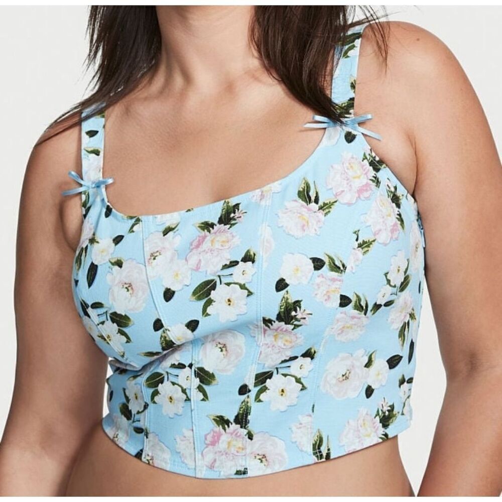 Victoria's Secret Canvas Crop Top XS Blue Floral tank shirt